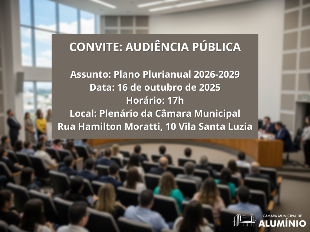 Imagem da notícia: CONVITE: AUDIÊNCIA PÚBLICA PLANO PLURIANUAL 2026-2029