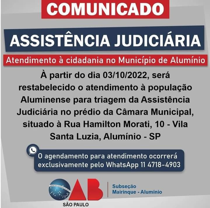 Imagem da notícia: Comunicado Assistência Judiciária